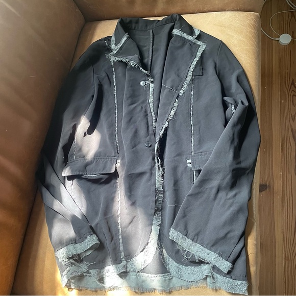 Designer raw edge black and green lace blazer jacket designer unique - Picture 3 of 9